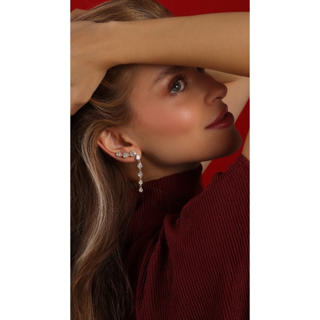 BR-03129 BRINCO BANHADO A OURO 18K MODELO EAR CUFF COM ZIRCÔNIAS EM GOTAS