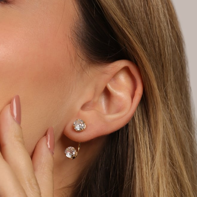 BR-00084 BRINCO BANHADO A OURO 18K COM DESIGN DUPLO E ZIRCÔNIA REDONDA