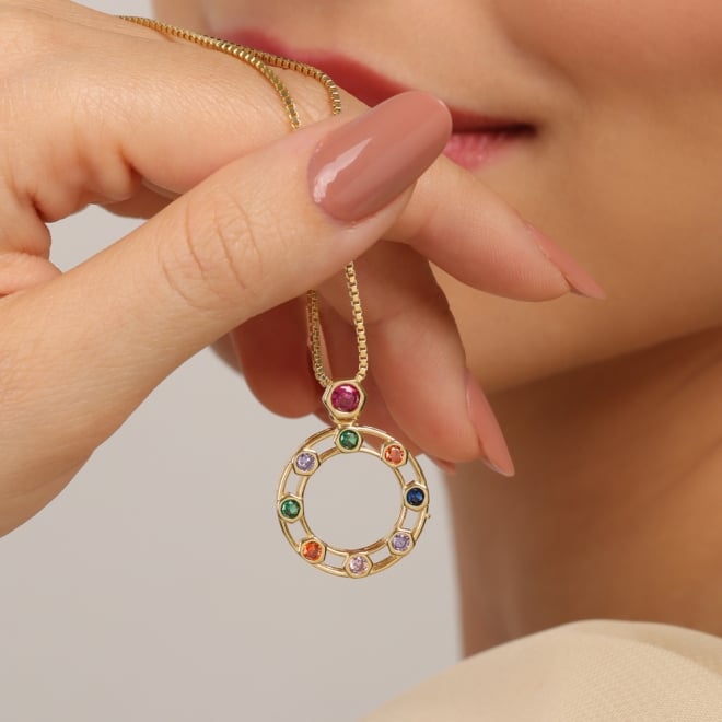 GR-00629 COLAR BANHADO A OURO 18K COM CORRENTE VENEZIANA E PINGENTE CIRCULAR VAZADO
