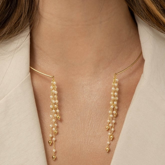 CH-0341 CHOKER COM DETALHES EM PÉROLAS PENDURADAS
