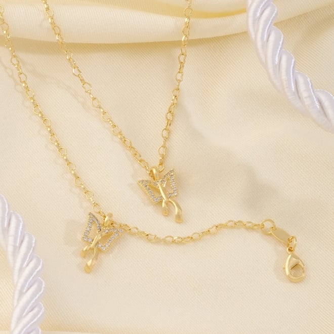 PU-00352 PULSEIRA BANHADA A OURO 18K COM PINGENTE DE BORBOLETA EM ZIRC&Ocirc;NIAS