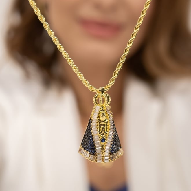 GXN-0277 COLAR COM PINGENTE DE NOSSA SENHORA APARECIDA RICAMENTE