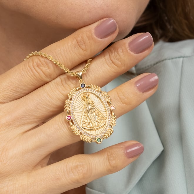 GX-0235 COLAR COM PINGENTE OVAL DE NOSSA SENHORA APARECIDA