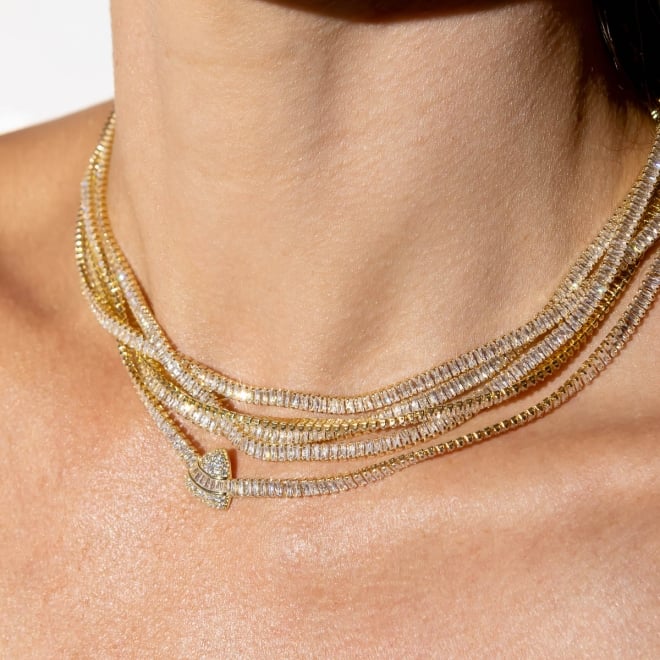 GR-02224 COLAR BANHADO A OURO 18K COM DETALHES EM ZIRCÔNIAS BAGUETE