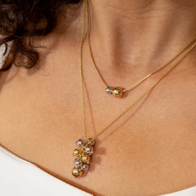 GRM-01705 COLAR BANHADO A OURO 18K COM CORRENTE VENEZIANA E PINGENTES EM ESFERAS