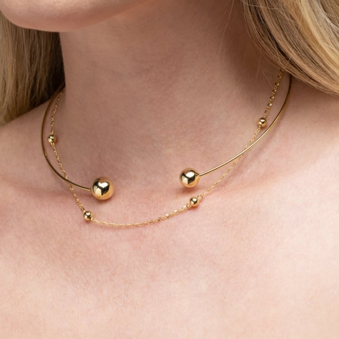 GR-00503 COLAR BANHADO A OURO 18K COM CORRENTE E DETALHES DE ESFERAS POLIDAS
