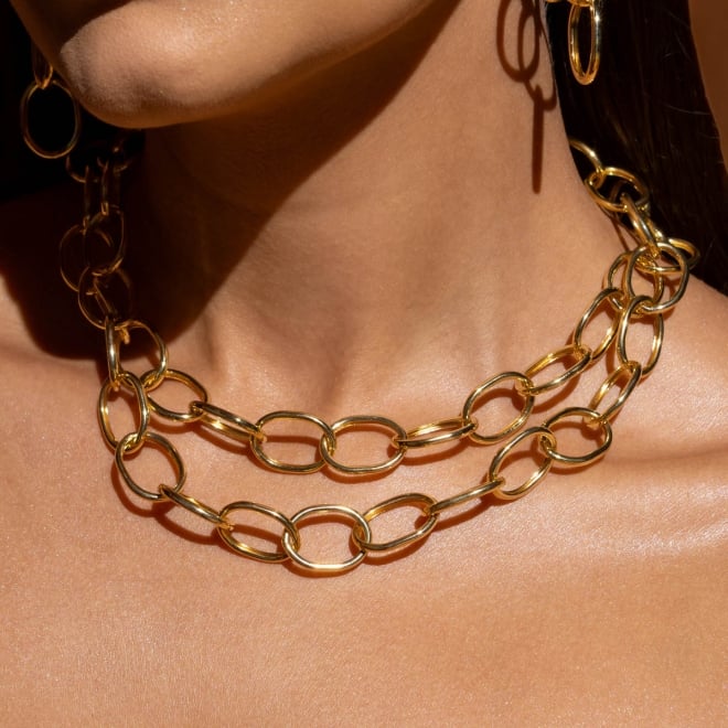 GR-00557 COLAR BANHADO A OURO 18K COM CORRENTE DE ELOS GRANDES E DESIGN MODERNO