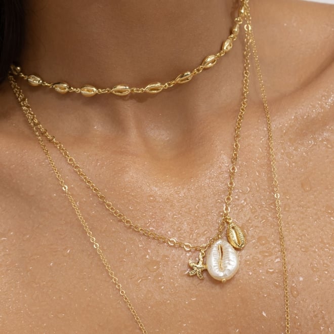 CH-0214 CHOCKER COM PINGENTES DE BÚZIOS CONTÍNUOS
