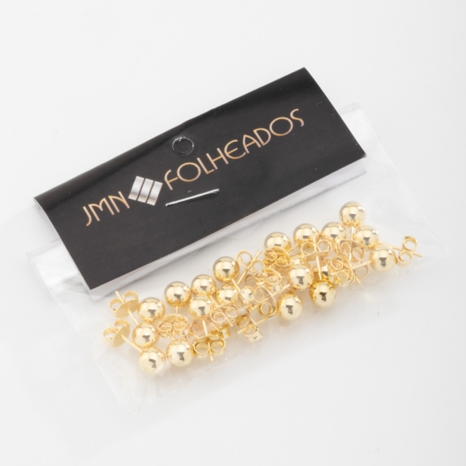 KBF-0002 KIT COM 10 PARES DE BRINCOS BANHADOS A OURO 18K COM DESIGN EM ESFERA POLIDA