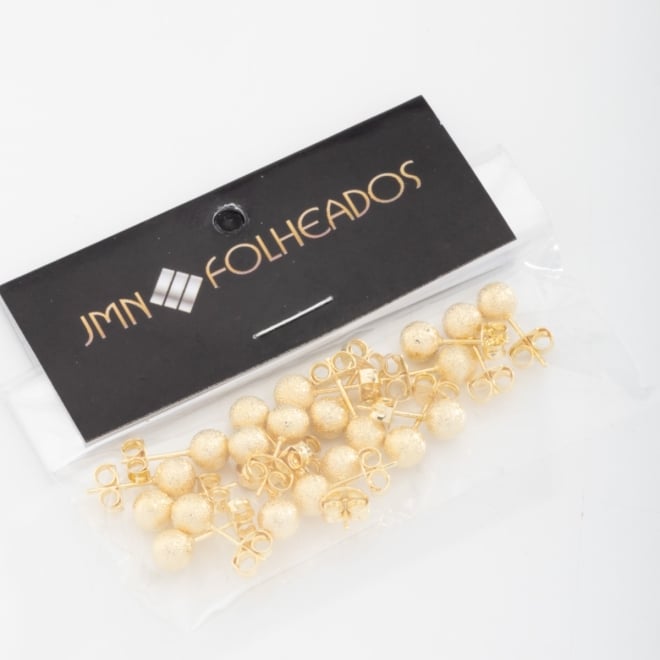 KBF-0080 KIT 10 PARES DE BRINCO BANHADO A OURO 18K EM FORMATO DE ESFERA COM ACABAMENTO TEXTURIZADO