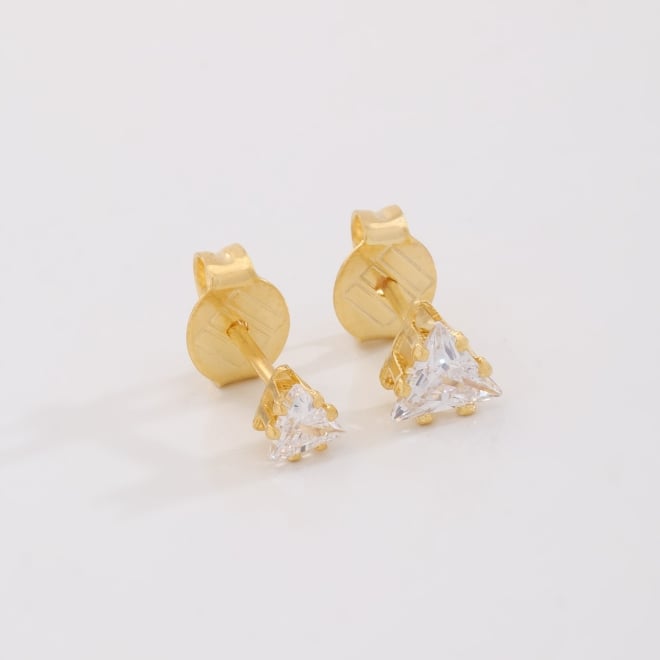 KDBF-0012 KIT COM 10 PARES DE BRINCOS DUPLO BANHADOS A OURO 18K COM PEDRA EM TRIANGULAR