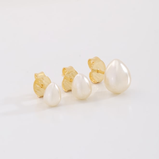 KTBF-0051 TRIO DE BRINCOS BANHADOS A OURO 18K DE GOTA COM PÉROLAS