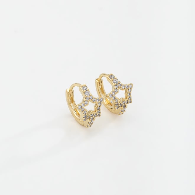 OUTAC-0382 BRINCO ARGOLINHA ARTICULADA BANHADO A OURO 18K EM FORMATO DE ESTRELA EM ZIRCÔNIAS