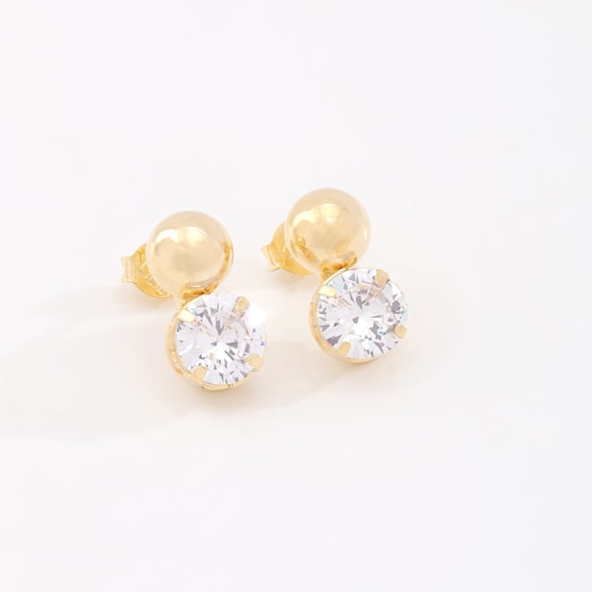 OUTB-00067 BRINCO BANHADO A OURO 18K COM DESIGN DUPLO, ESFERA POLIDA E ZIRCÔNIA
