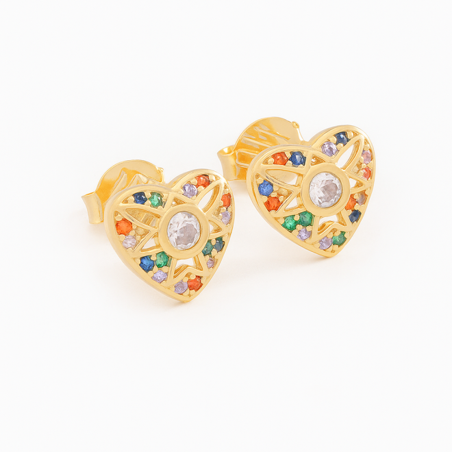 OUTB-00484 BRINCO BANHADO A OURO 18K CORAÇÃO EM ZIRCÔNIAS