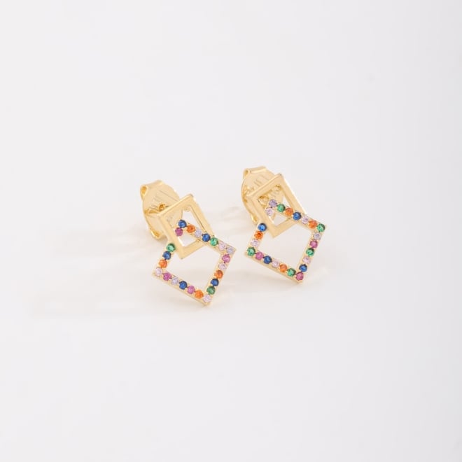 OUTB-01028 BRINCO BANHADO A OURO 18K COM DESIGN GEOMÉTRICO DUPLO