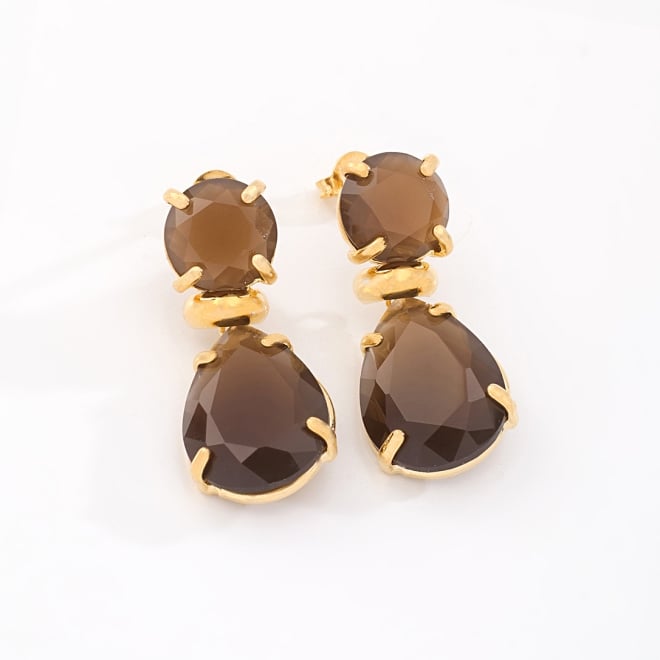 OUTB-09998 BRINCO BANHADO A OURO 18K COM PEDRAS LAPIDADAS EM FORMATO REDONDO E GOTA