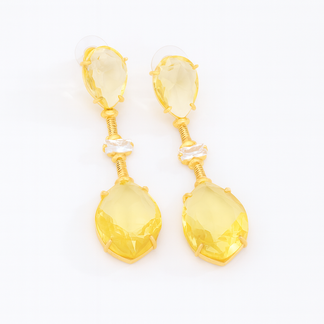OUTB-10815 BRINCO BANHADO A OURO 18K COM DESIGN ALONGADO E PEDRAS LAPIDADAS