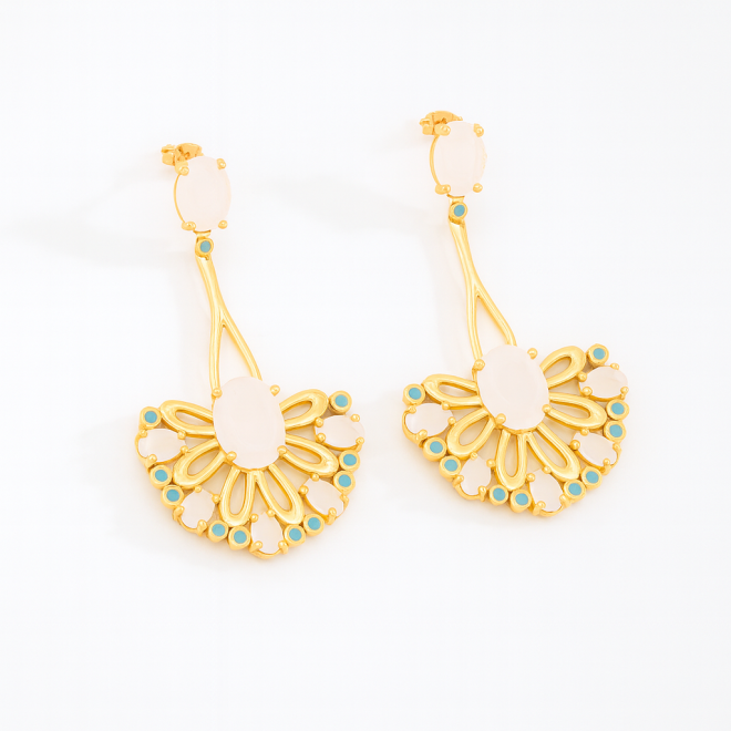 OUTB-12878 BRINCO BANHADO A OURO 18K COM DESIGN ELEGANTE EM FORMATO DE LEQUE