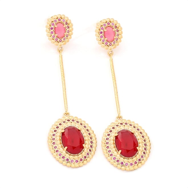OUTB-13264 BRINCO BANHADO A OURO 18K COM DESIGN ALONGADO E PINGENTE OVAL LAPIDADO