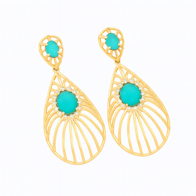 OUTB-13268 BRINCO BANHADO A OURO 18K COM PEDRA OVAL E DETALHES VAZADOS