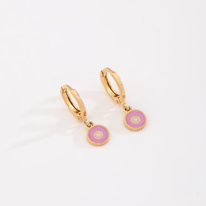 OUTB-14577 BRINCO ARGOLINHA BANHADO A OURO 18K COM PINGENTE REDONDO ESMALTADO