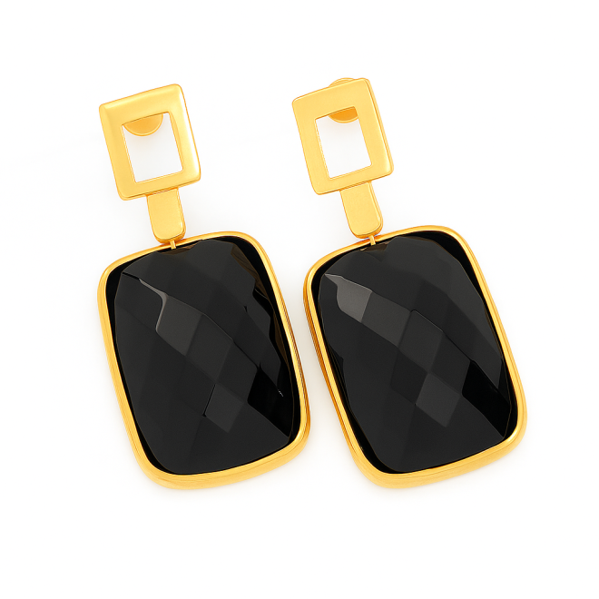 OUTBG-0475 BRINCO BANHADO A OURO 18K COM PEDRA NATURAL EM FORMATO RETANGULAR