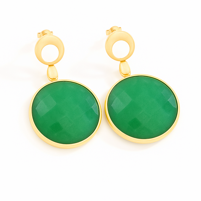 OUTBG-0477 BRINCO BANHADO A OURO 18K EM FORMATO REDONDO COM PEDRA NATURAL
