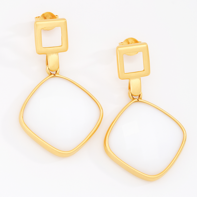 OUTBG-0537 BRINCO BANHADO A OURO 18K COM PEDRA NATURAL EM FORMATO QUADRADO