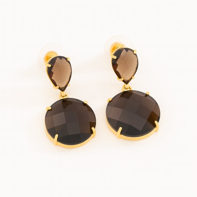 OUTBG-0897 BRINCO BANHADO A OURO 18K COM PEDRAS LAPIDADAS EM FORMATO DE GOTA E ESFERA