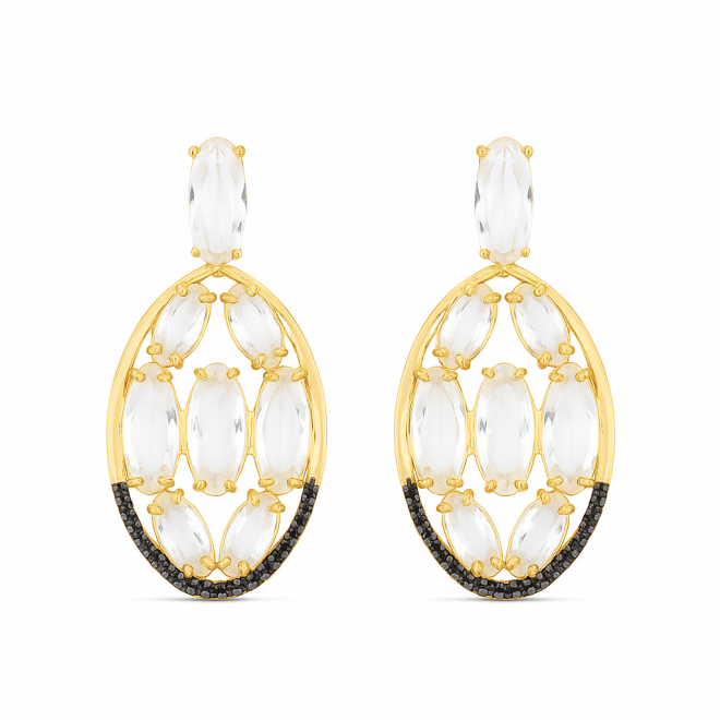 OUTBRN-12428 BRINCO BANHADO A OURO 18K COM DESIGN OVAL E ZIRCONIAS LAPIDADAS