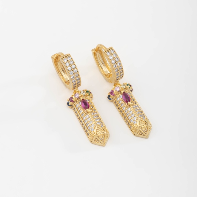 OUTBTR-1002 BRINCO ARGOLA ARTICULADA BANHADO A OURO 18K EM ZIRCÔNIAS