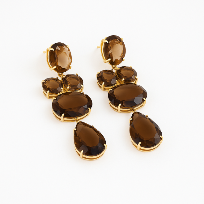 OUTBX-0147 BRINCO BANHADO A OURO 18K COM PEDRAS LAPIDADAS EM FORMATO OVAL E GOTA