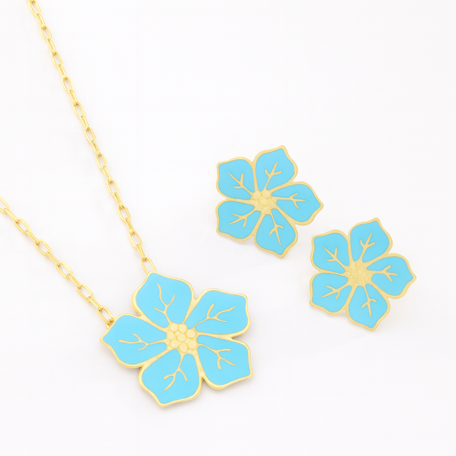 OUTCJ-00192 CONJUNTO BANHADO A OURO 18K EM FORMATO DE FLOR