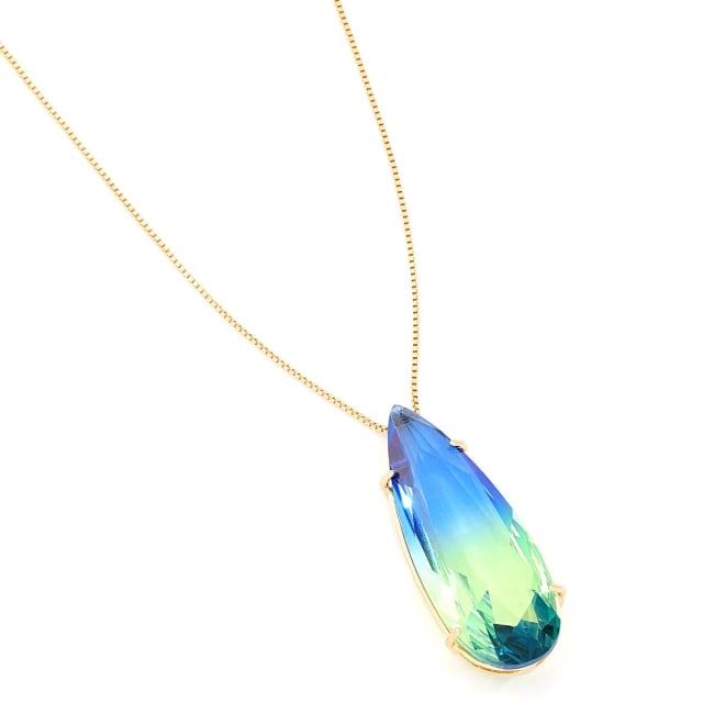 OUTG-00733 COLAR BANHADO A OURO 18K COM PINGENTE ALONGADO EM PEDRA LAPIDADA MULTICOLOR