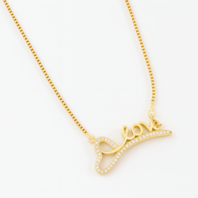 OUTG-6455 COLAR BANHADO A OURO 18K COM PINGENTE “LOVE”