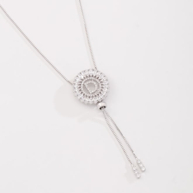 OUTGB-2517 COLAR AJUSTÁVEL FOLHEADO A RÓDIO BRANCO COM LETRA CRAVEJADA EM ZIRCÔNIAS E DETALHE EM GOTA