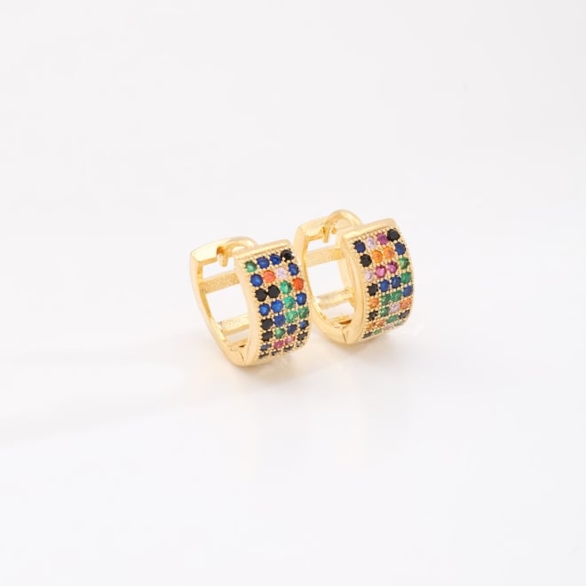 OUTKBT-0956 KIT COM 5 PARES DE BRINCO BANHADO A OURO 18K ARGOLINHA LARGA EM ZIRCÔNIAS COLORIDAS