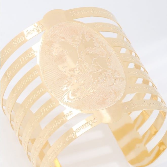 OUTMB-0015 BRACELETE BANHADA A OURO 18K TIPO MANJEDOURA COM DETALHE DE SÃO JORGE E GRAVAÇÕES