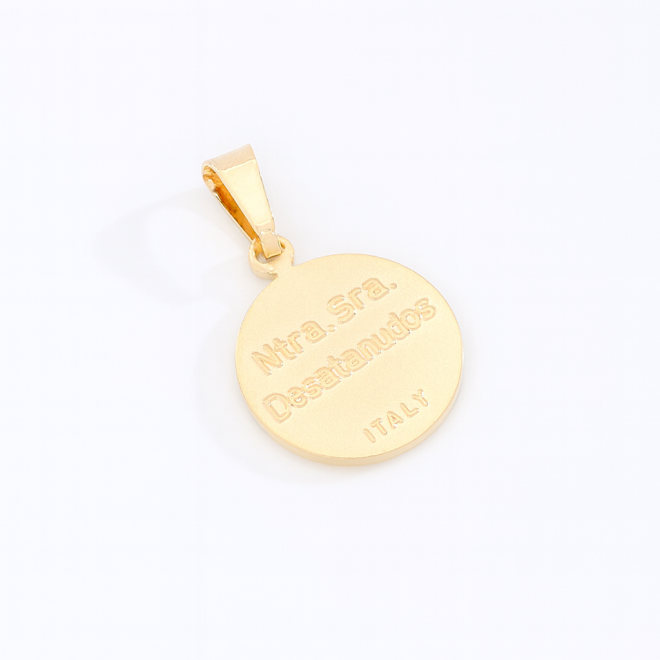 OUTPG-0466 PINGENTE BANHADO A OURO 18K EM MEDALHA REDONDA DE NOSSA SENHORA DESATADORA DOS NÓS