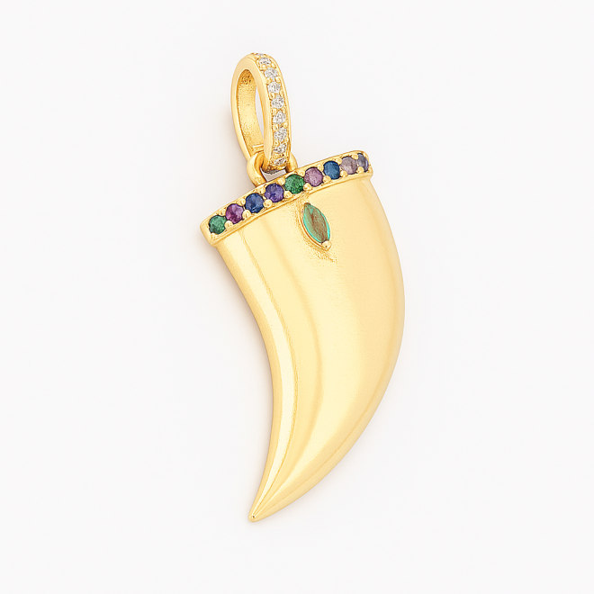 OUTPG-0885 PINGENTE BANHADO A OURO 18K EM FORMATO DE DENTE DE SABRE