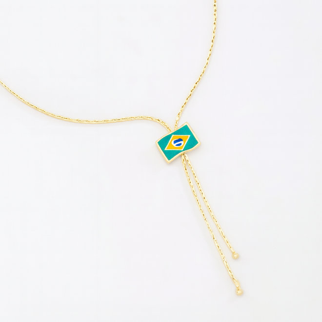 OUTTB-00003 TORNOZELEIRA BANHADA A OURO 18K COM PINGENTE DA BANDEIRA DO BRASIL