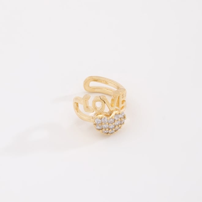 PC-00014 PIERCING BANHADO A OURO 18K COM ESCRITA LOVE E DETALHE DE CORAÇÃO CRAVEJADO EM ZIRCÔNIAS