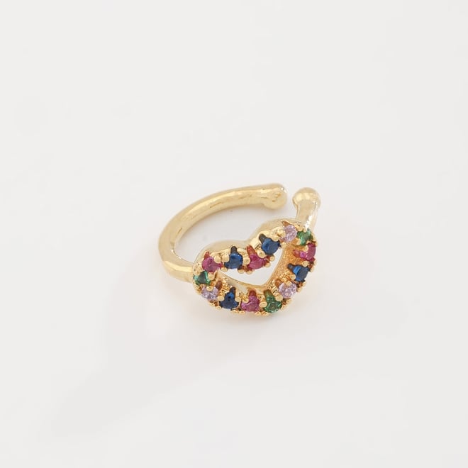 PC-00018 PIERCING BANHADO A OURO 18K EM CORAÇÃO COM DETALHES CRAVEJADOS EM ZIRCÔNIAS