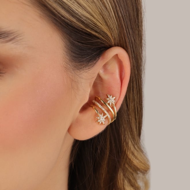 PC-00035 PIERCING BANHADO A OURO 18K COM DESIGN DE ESTRELAS CRAVEJADAS EM ZIRCÔNIAS