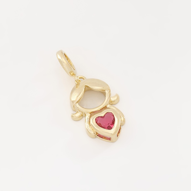 PG-00143-PINGENTE BANHADO A OURO 18K DE MENINA COM CORAÇÃO EM ZIRCÔNIA