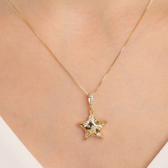 PG-00219 PINGENTE BANHADO A OURO 18K EM ESTRELA COM DETALHES CRAVEJADOS