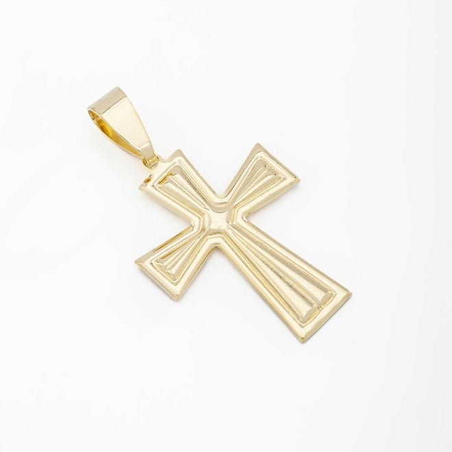 PG-00224 PINGENTE BANHADO A OURO 18K DE CRUZ COM DETALHES EM ALTO RELEVO E DESIGN GEOMÉTRICO