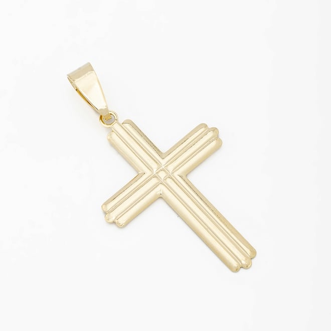 PG-00226 PINGENTE BANHADO A OURO 18K DE CRUZ COM DESIGN EM LINHAS DUPLAS