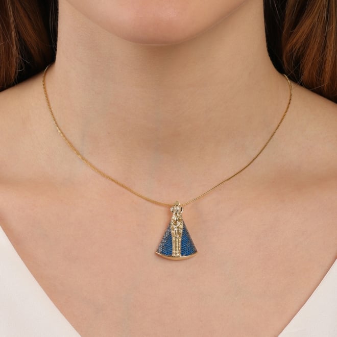 PGN-00168 PINGENTE COM IMAGEM DE NOSSA SENHORA APARECIDA EM ZIRCÔNIAS AZUIS